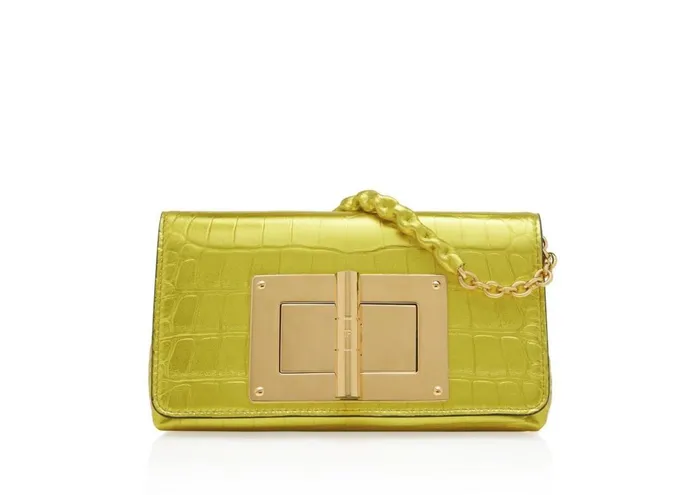 Women Clutches Tom Ford Metallic Stamped Leather Natalia Mini Bag Mimosa