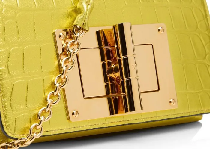 Women Clutches Tom Ford Metallic Stamped Leather Natalia Mini Bag Mimosa