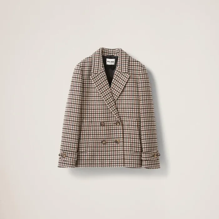 Women Coats And Jackets Miu Miu Doublebreasted Houndstooth Check Jacket Sandtobacco