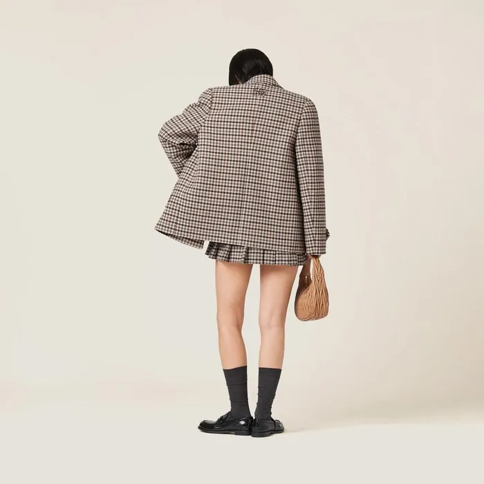 Women Coats And Jackets Miu Miu Doublebreasted Houndstooth Check Jacket Sandtobacco Women Coats And Jackets Miu Miu Doublebreasted Houndstooth Check Jacket Sandtobacco