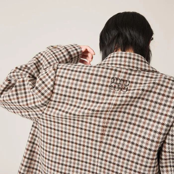 Women Coats And Jackets Miu Miu Doublebreasted Houndstooth Check Jacket Sandtobacco Women Coats And Jackets Miu Miu Doublebreasted Houndstooth Check Jacket Sandtobacco