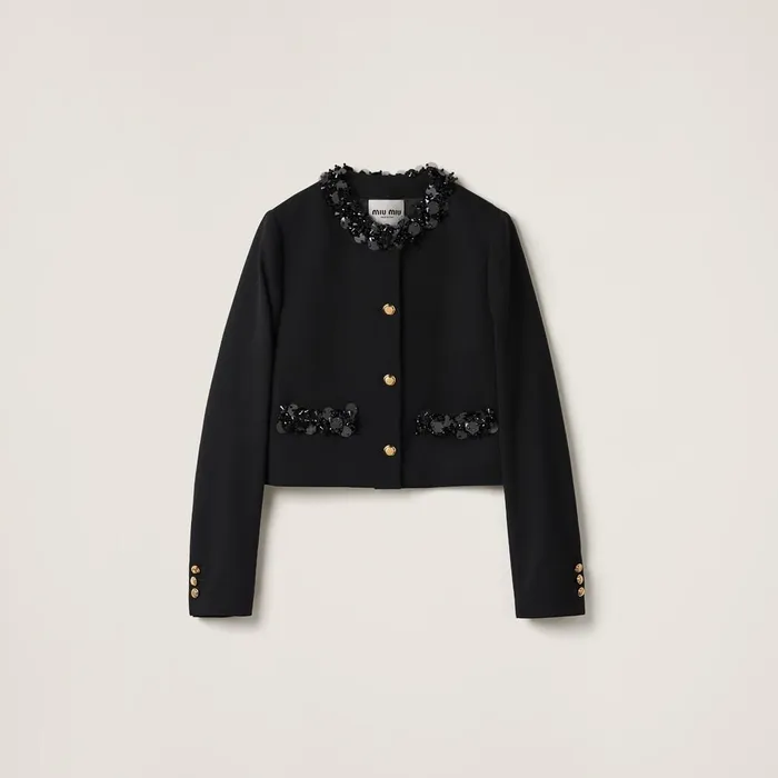 Women Coats And Jackets Miu Miu Embroidered Singlebreasted Grain De Poudre Jacket Black