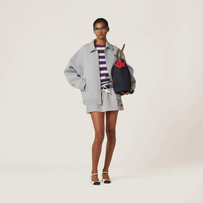 Women Coats And Jackets Miu Miu Jersey Blouson Jacket Grey Women Coats And Jackets Miu Miu Jersey Blouson Jacket Grey