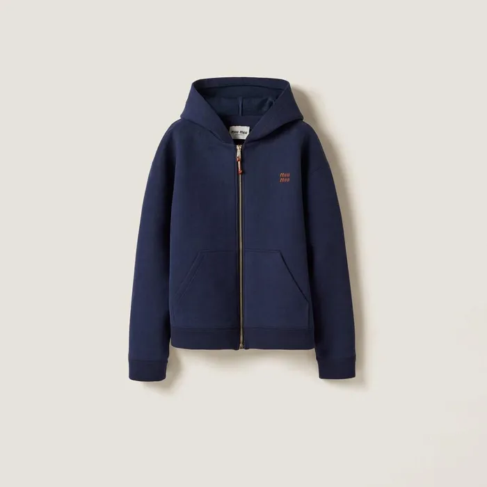 Women Coats And Jackets Miu Miu Jersey Hoodie Jacket Navy