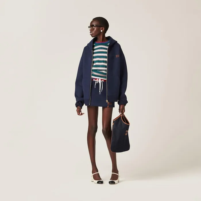 Women Coats And Jackets Miu Miu Jersey Hoodie Jacket Navy Women Coats And Jackets Miu Miu Jersey Hoodie Jacket Navy
