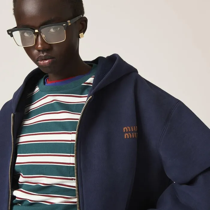 Women Coats And Jackets Miu Miu Jersey Hoodie Jacket Navy Women Coats And Jackets Miu Miu Jersey Hoodie Jacket Navy