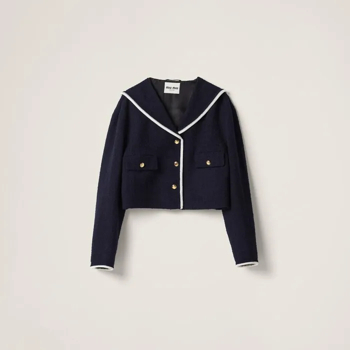 Women Coats And Jackets Miu Miu Singlebreasted Tweed Jacket Navy