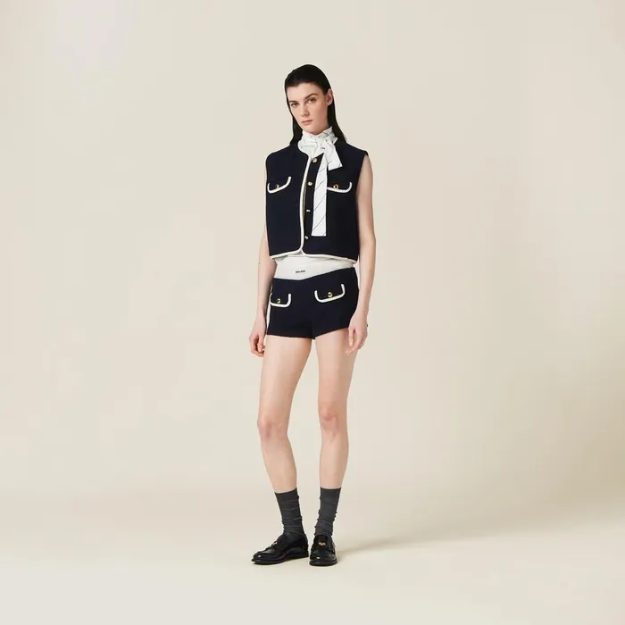 Women Coats And Jackets Miu Miu Singlebreasted Tweed Vest Navy