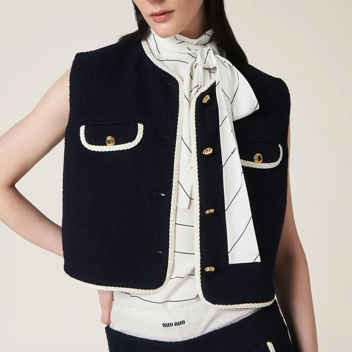 Women Coats And Jackets Miu Miu Singlebreasted Tweed Vest Navy
