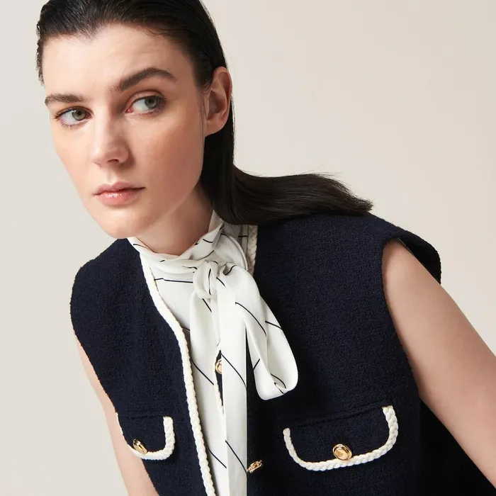 Women Coats And Jackets Miu Miu Singlebreasted Tweed Vest Navy