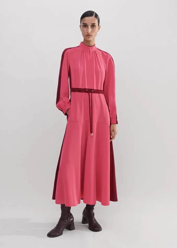 Women Color Block Drawstring Maxi Dress Bright Berryintense Red MEEM