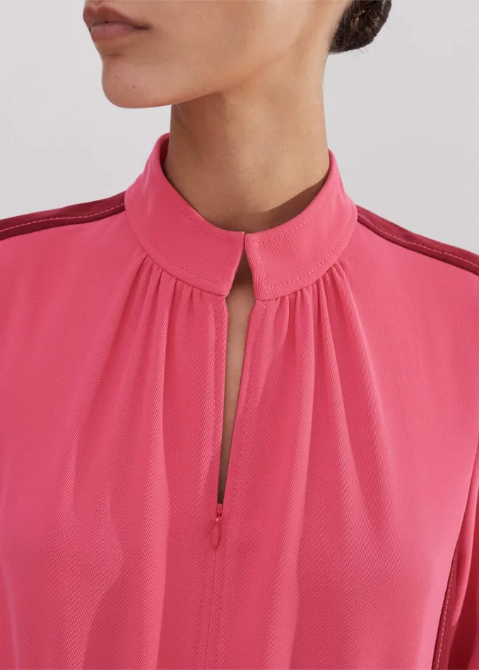 Women Color Block Drawstring Maxi Dress Bright Berryintense Red MEEM