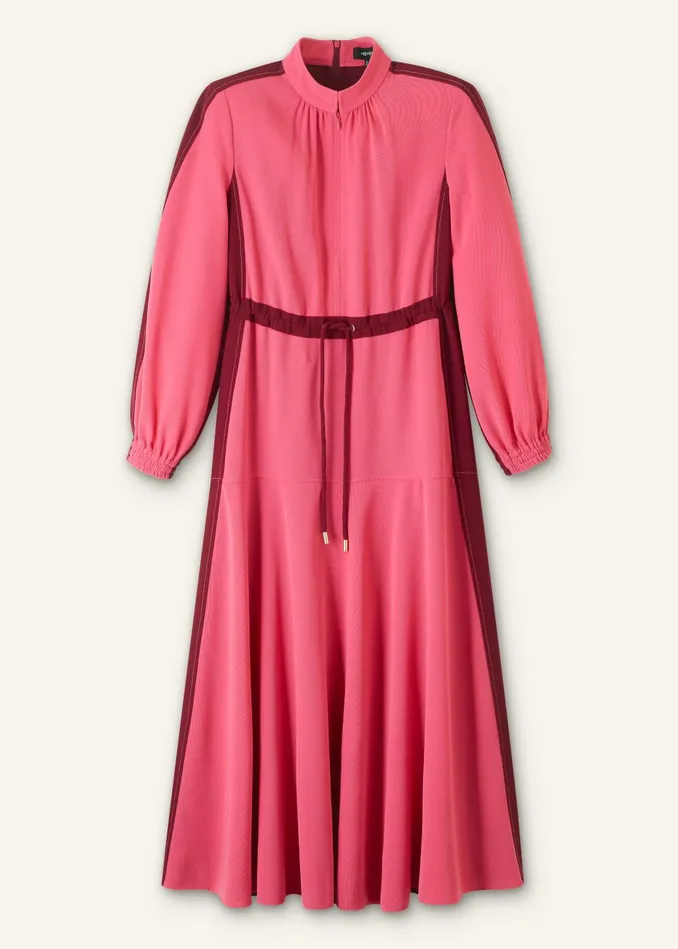 Women Color Block Drawstring Maxi Dress Bright Berryintense Red MEEM