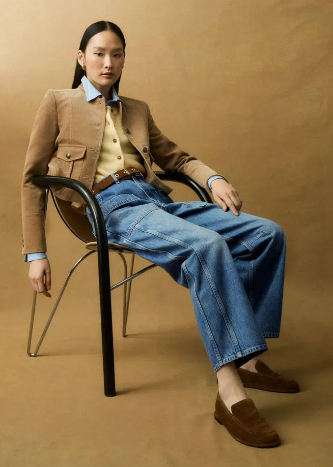Women Cord Military Crop Jacket Tan MEEM