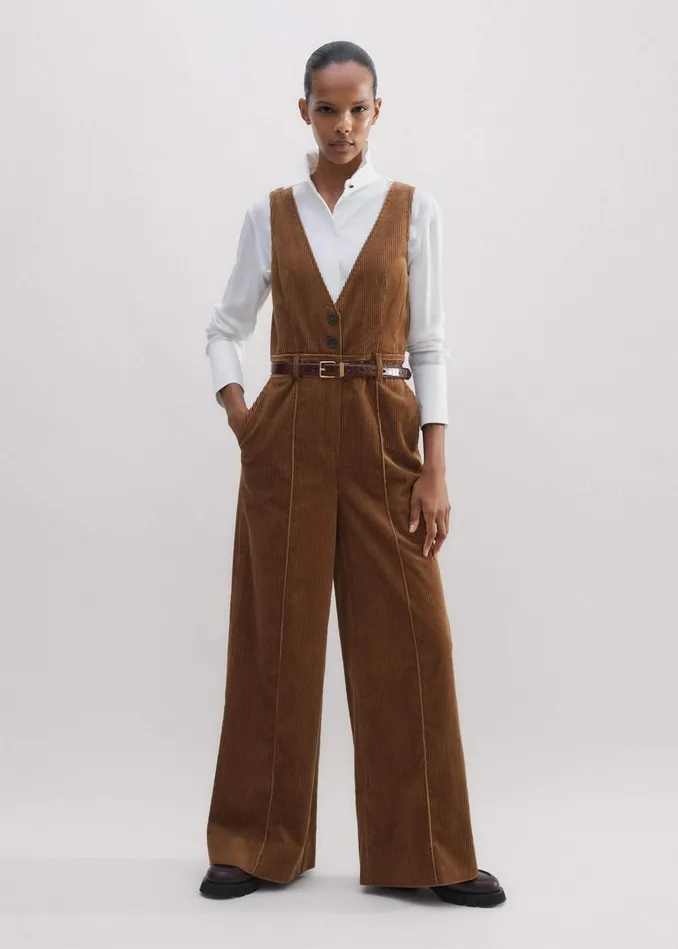 Women Cord WideLeg Layering Jumpsuit Caramel MEEM
