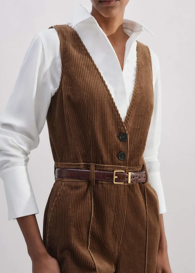 Women Cord WideLeg Layering Jumpsuit Caramel MEEM
