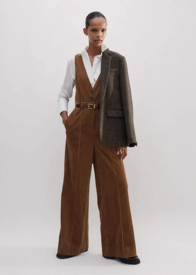 Women Cord WideLeg Layering Jumpsuit Caramel MEEM