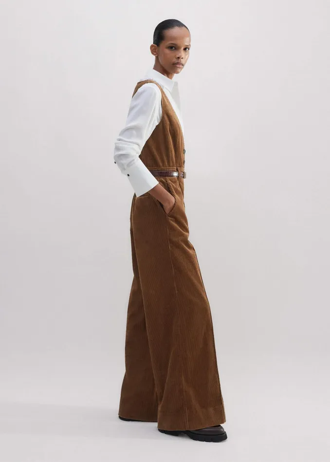 Women Cord WideLeg Layering Jumpsuit Caramel MEEM