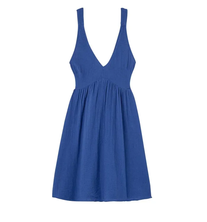 Women Cotton Gauze LowBack Dress 8211 Blue Promod Dresses