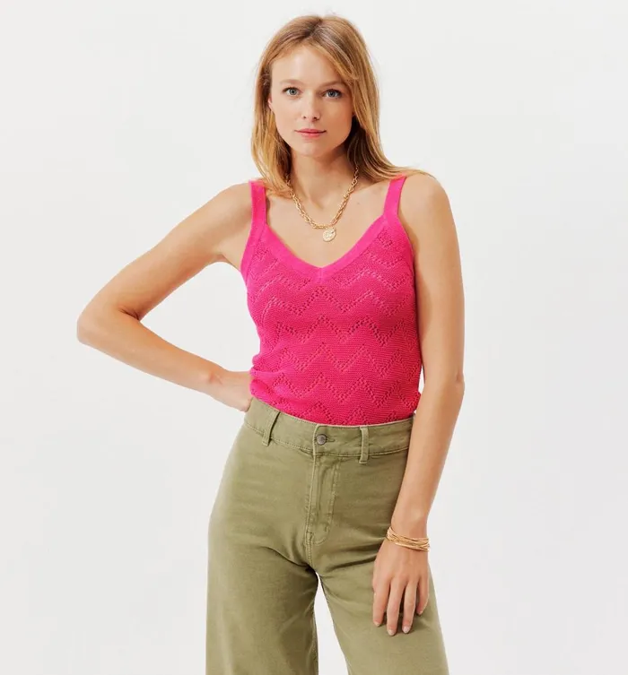 Women Crochet Style Top 8211 Violet Promod Tops
