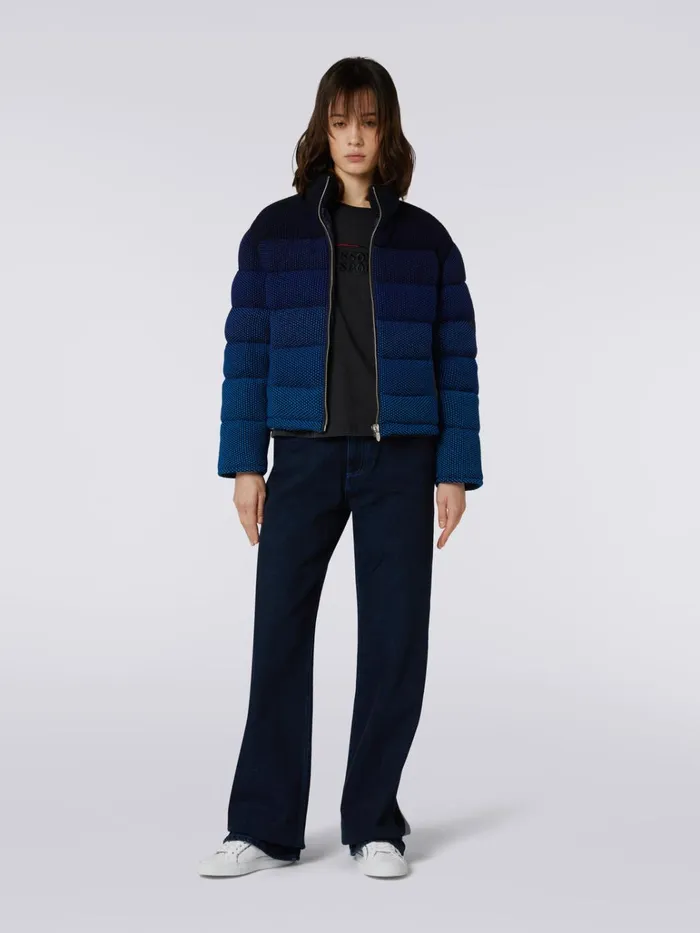 Women Cropped Jacket In Dgrad Padded Cotton Blend Black and Blue Missoni Sport Women Cropped Jacket In Dgrad Padded Cotton Blend Black and Blue Missoni Sport