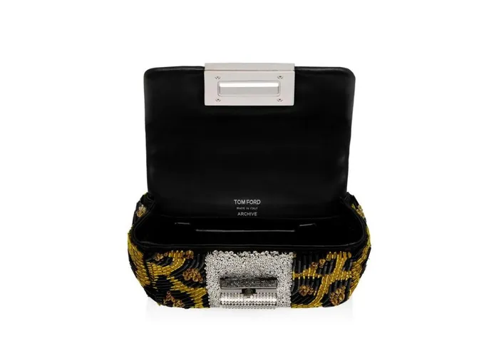 Women Cross Body Bags Tom Ford Leopard Embroidery Soft Natalia Mini Shoulder Bag Yellowblack Black