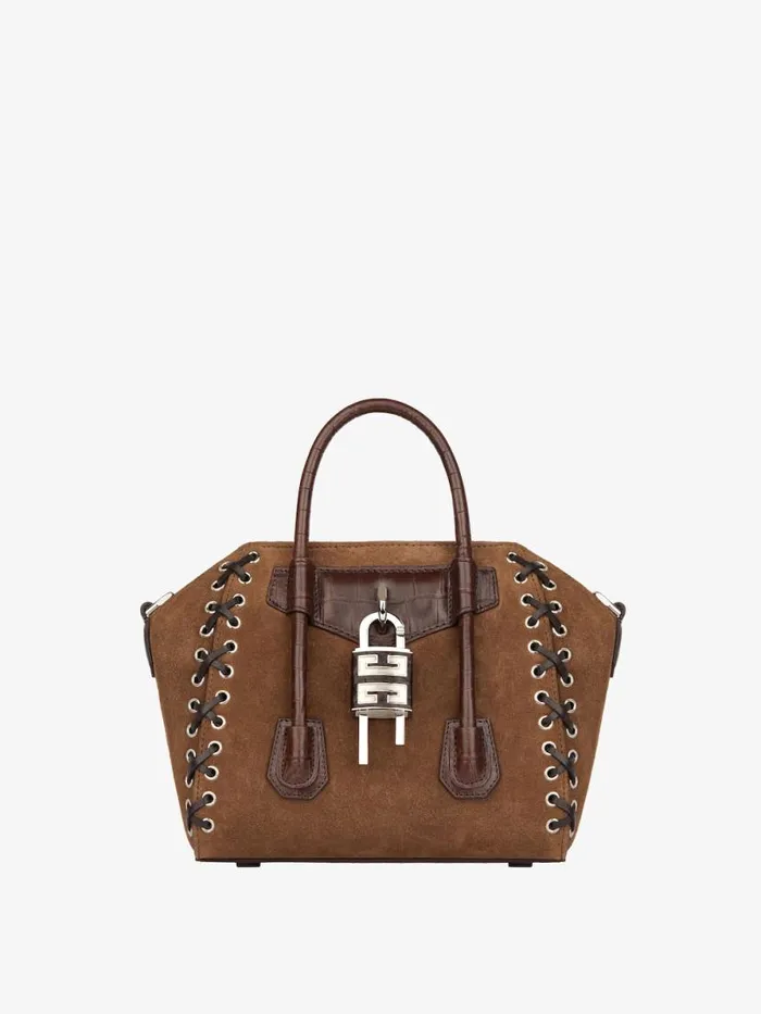 Women Crossbody Bags Givenchy Mini Antigona Lock Bag In Corset Style Suede Walnut Brown Women Crossbody Bags Givenchy Mini Antigona Lock Bag In Corset Style Suede Walnut Brown