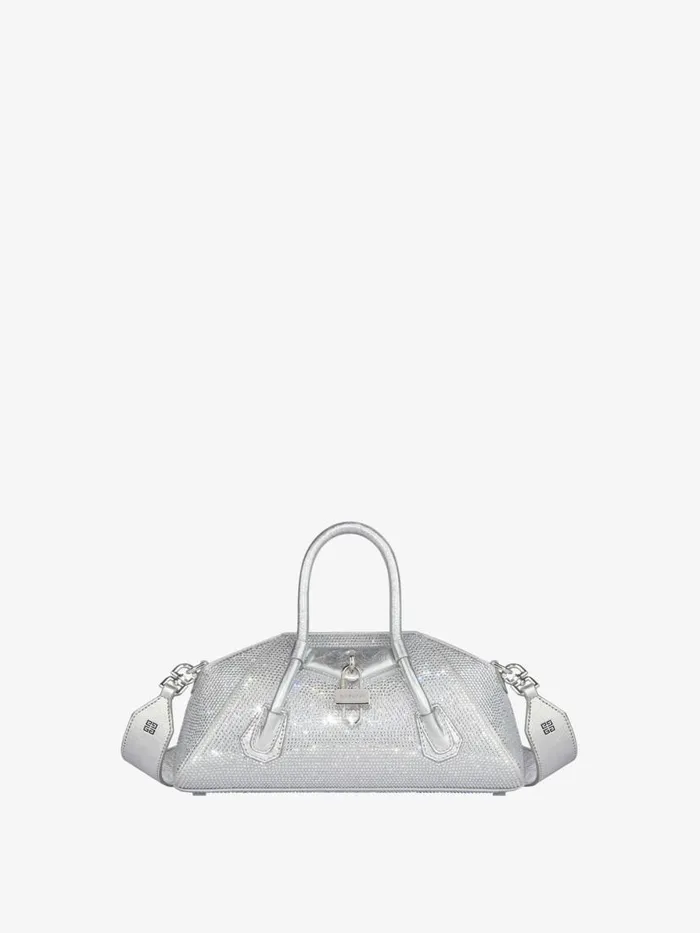 Women Crossbody Bags Givenchy Mini Antigona Stretch Bag In Satin And Strass Silvery Grey Women Crossbody Bags Givenchy Mini Antigona Stretch Bag In Satin And Strass Silvery Grey