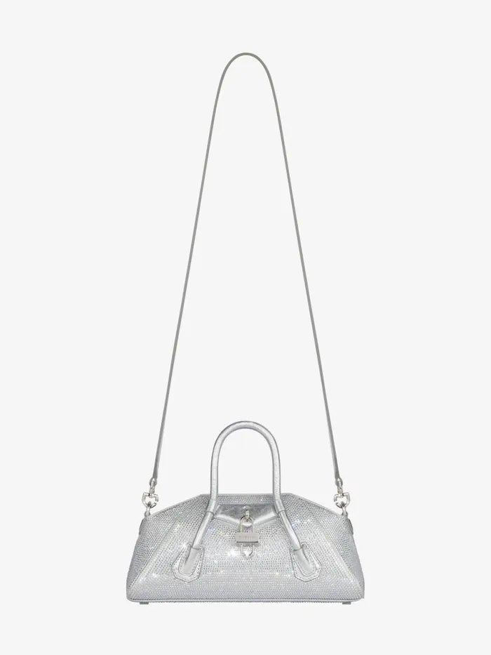 Women Crossbody Bags Givenchy Mini Antigona Stretch Bag In Satin And Strass Silvery Grey Women Crossbody Bags Givenchy Mini Antigona Stretch Bag In Satin And Strass Silvery Grey