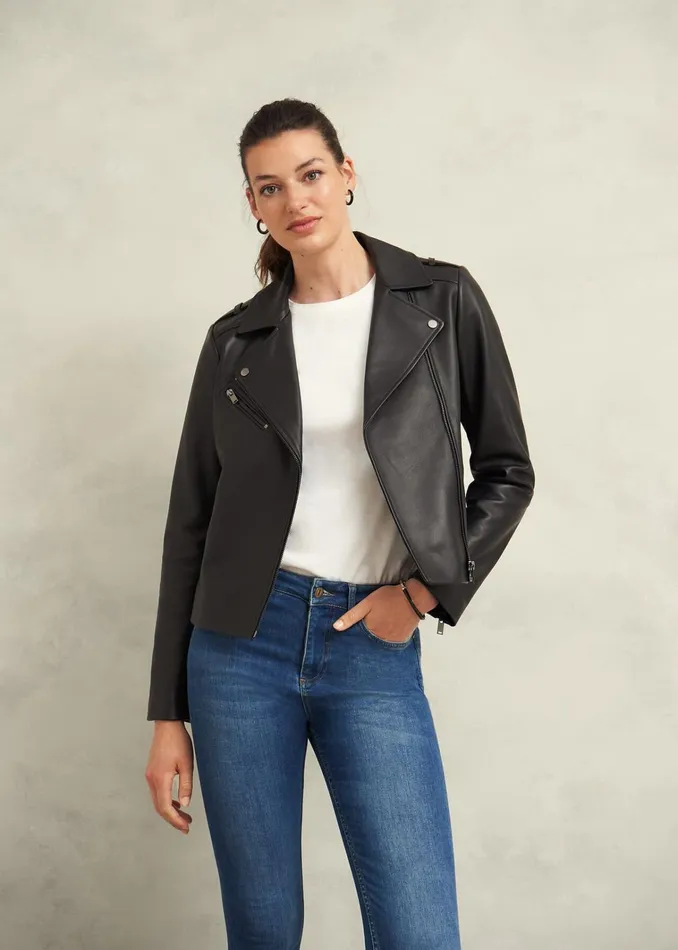 Women Darby Leather Jacket Black Hobbs Coats and Jackets