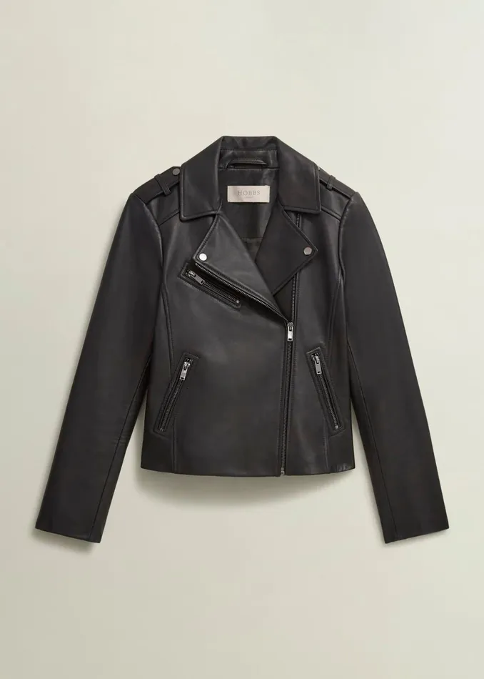 Women Darby Leather Jacket Black Hobbs Coats and Jackets