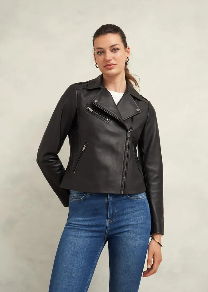 Women Darby Leather Jacket Black Hobbs Coats and Jackets