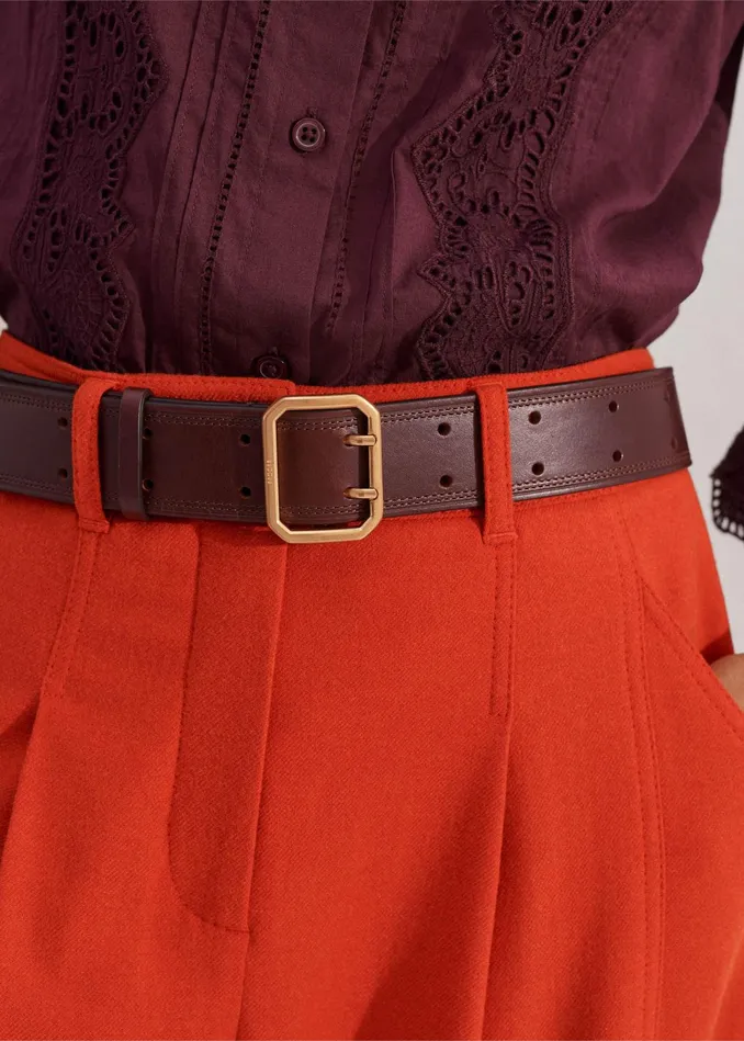 Women Double Prong HipsToWaist Belt Warm Chocolate MEEM