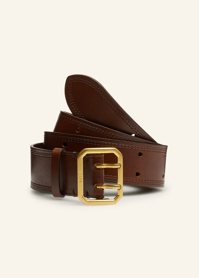 Women Double Prong HipsToWaist Belt Warm Chocolate MEEM