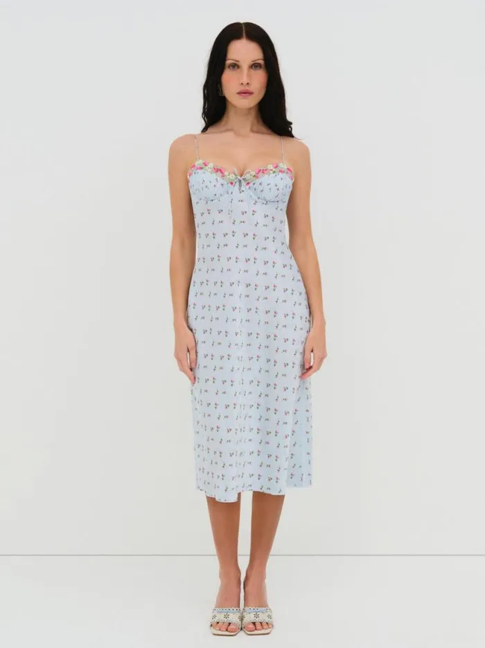 Women Dresses For Love and Lemons Aurelia Midi Slip Dress Blue