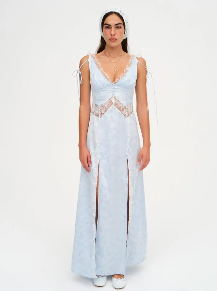 Women Dresses For Love and Lemons Hattie Jacquard Maxi Dress Blue