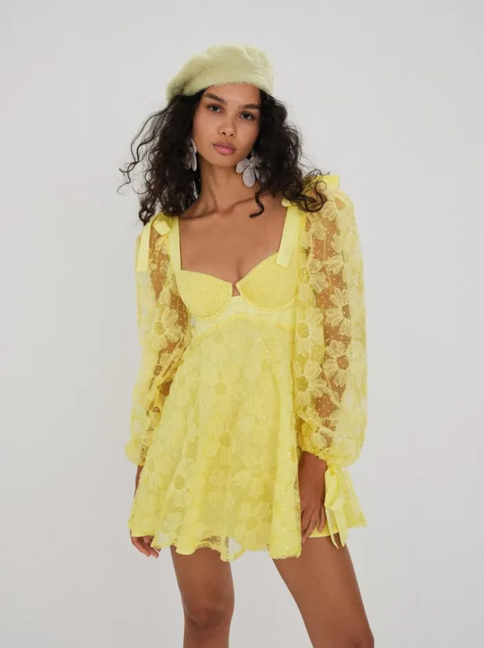 Women Dresses For Love and Lemons Kiersten Mini Dress Yellow