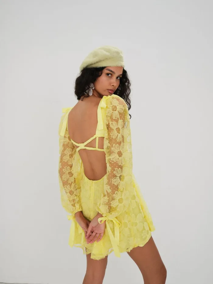 Women Dresses For Love and Lemons Kiersten Mini Dress Yellow