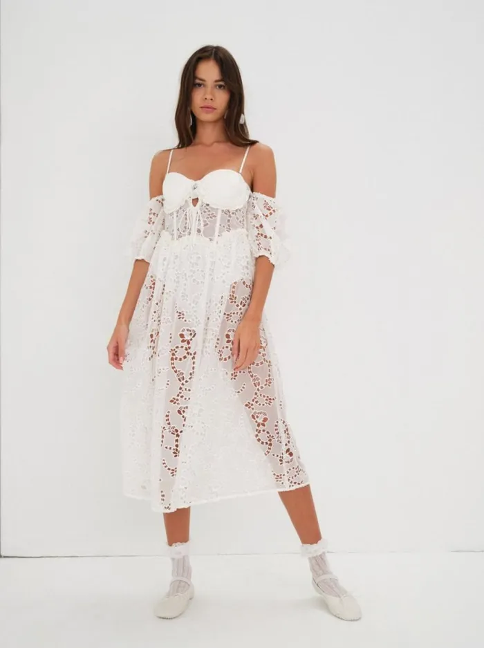 Women Dresses For Love and Lemons Romi Midi Dress White