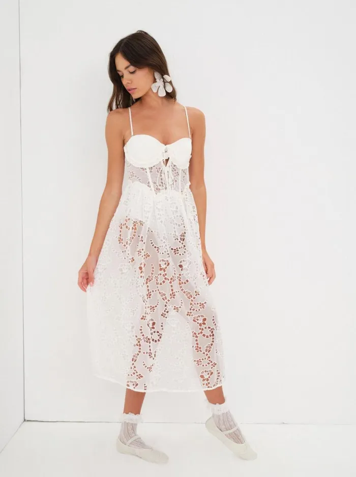 Women Dresses For Love and Lemons Romi Midi Dress White