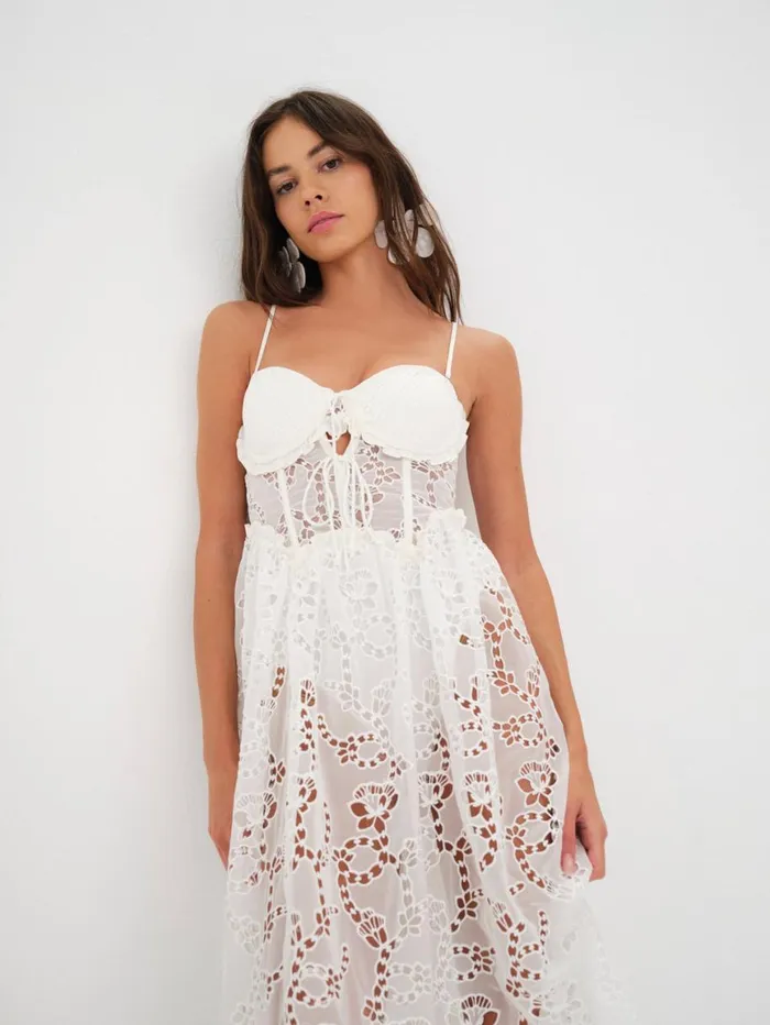 Women Dresses For Love and Lemons Romi Midi Dress White