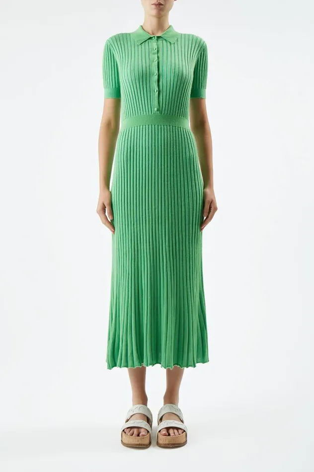 Women Dresses Gabriela Hearst Amor Knit Dress In Fluorescent Green Cashmere Silk