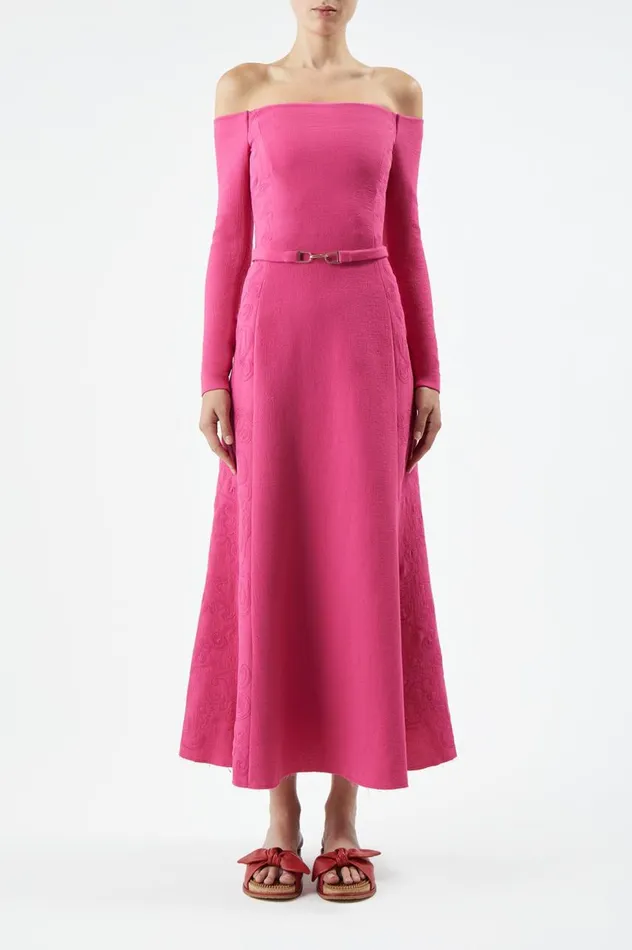 Women Dresses Gabriela Hearst Carole Embroidered Dress In Fuchia Virgin Wool Crepe