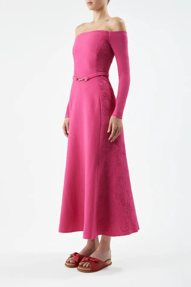 Women Dresses Gabriela Hearst Carole Embroidered Dress In Fuchia Virgin Wool Crepe
