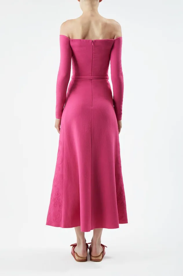 Women Dresses Gabriela Hearst Carole Embroidered Dress In Fuchia Virgin Wool Crepe
