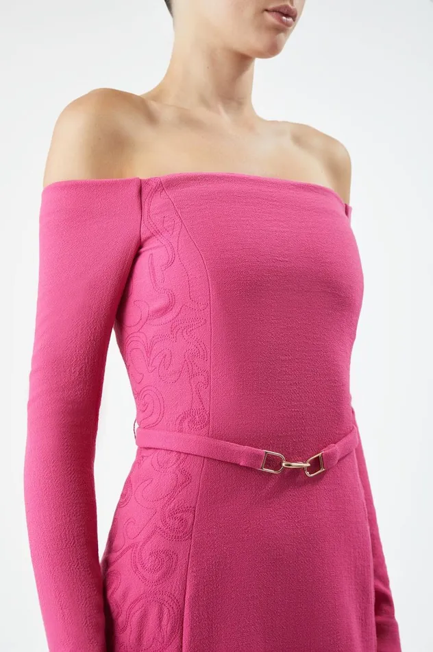 Women Dresses Gabriela Hearst Carole Embroidered Dress In Fuchia Virgin Wool Crepe