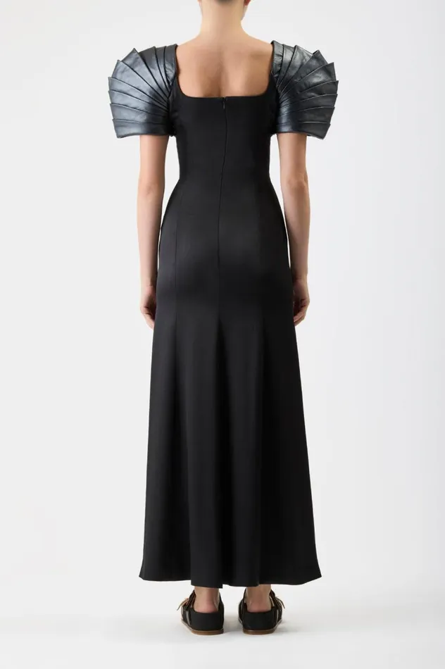 Women Dresses Gabriela Hearst Duchess Dress In Black Silk Satin With Metallic Nappa Leather Shoulders