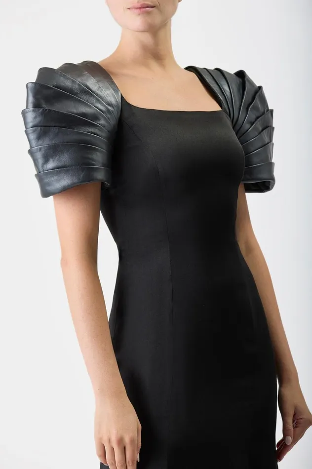 Women Dresses Gabriela Hearst Duchess Dress In Black Silk Satin With Metallic Nappa Leather Shoulders