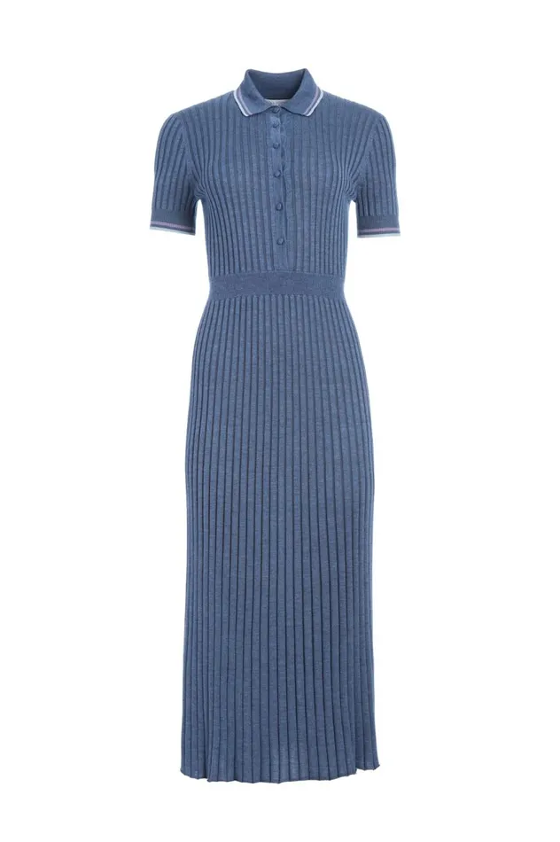Women Dresses Gabriela Hearst Eyot Knit Dress In Denim Blue Cashmere Silk