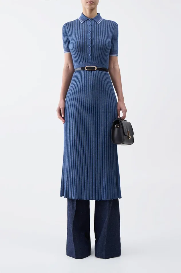 Women Dresses Gabriela Hearst Eyot Knit Dress In Denim Blue Cashmere Silk